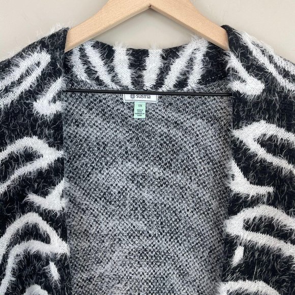 Susina | zebra print eyelash open cardigan | 1X - Picture 7 of 14